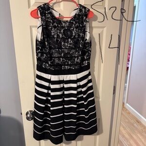 Elegant Black and White Striped Kids Dress